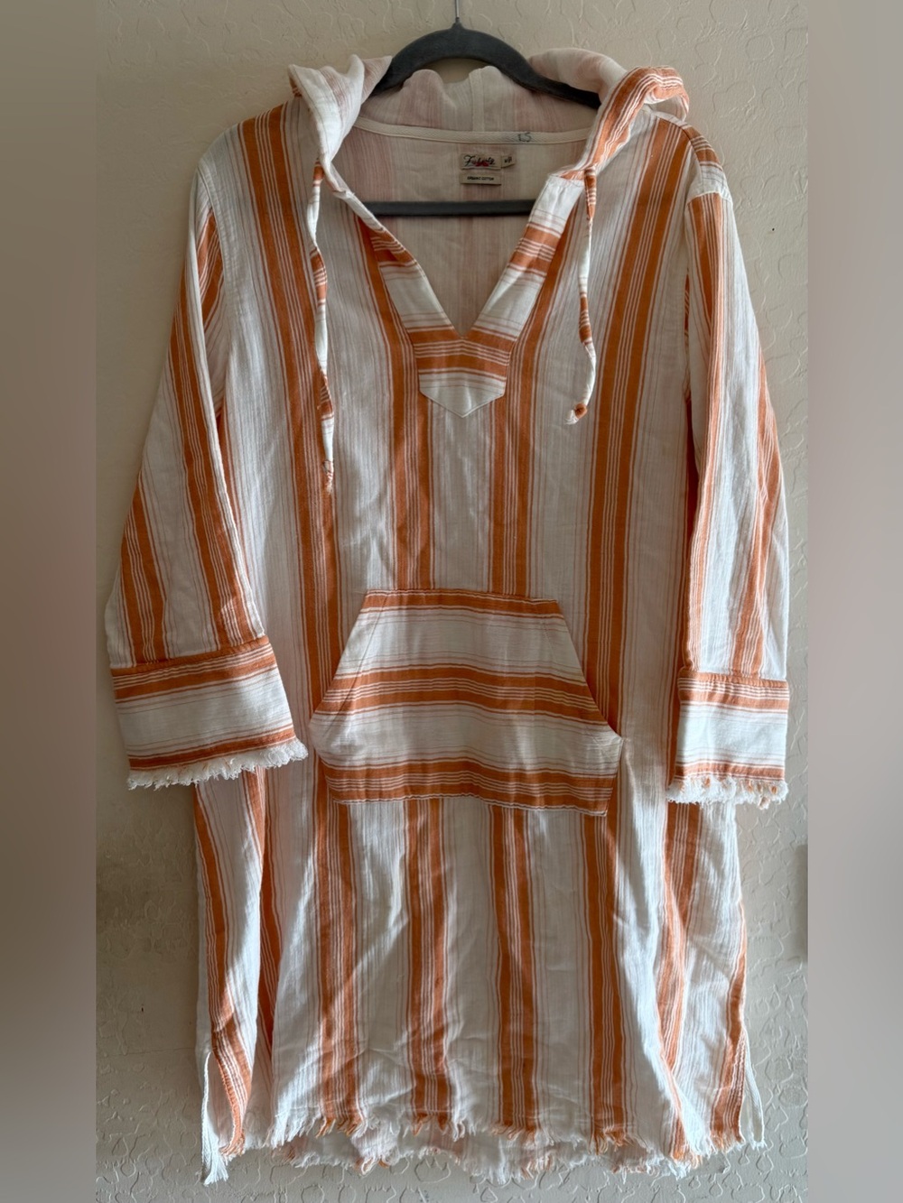 Faherty, medium, Baja Surf Dress with striped cream and orange organic cotton